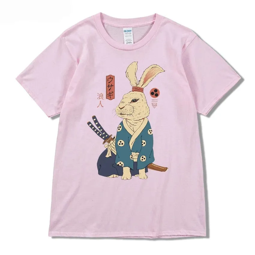 Ninja Rabbit T Shirt Casual Short Sleeve Japanese Summer Tee