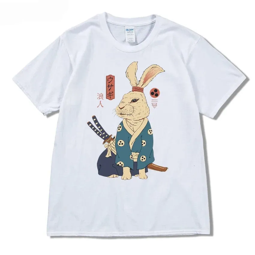 Ninja Rabbit T Shirt Casual Short Sleeve Japanese Summer Tee