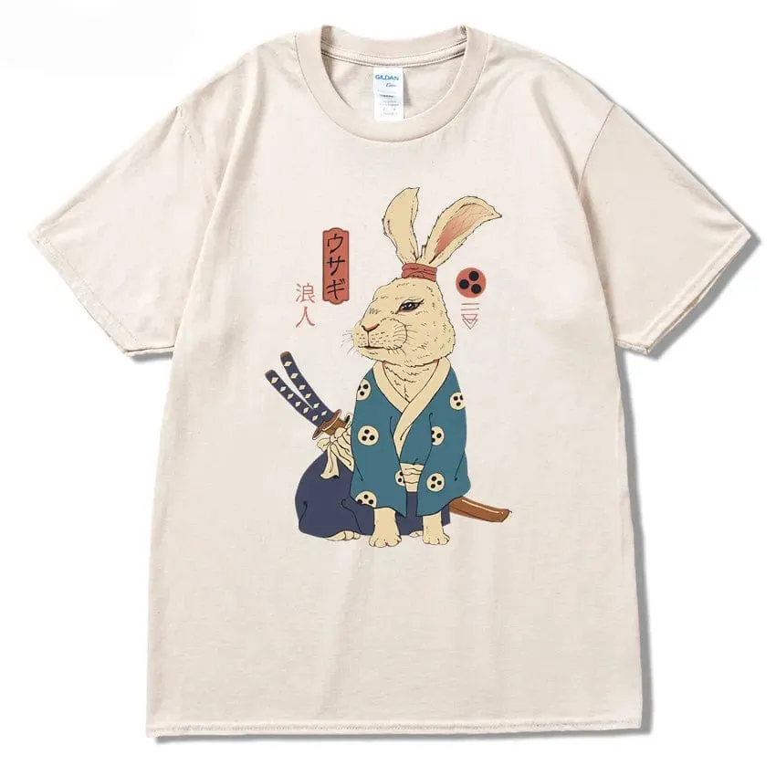 Ninja Rabbit T Shirt Casual Short Sleeve Japanese Summer Tee
