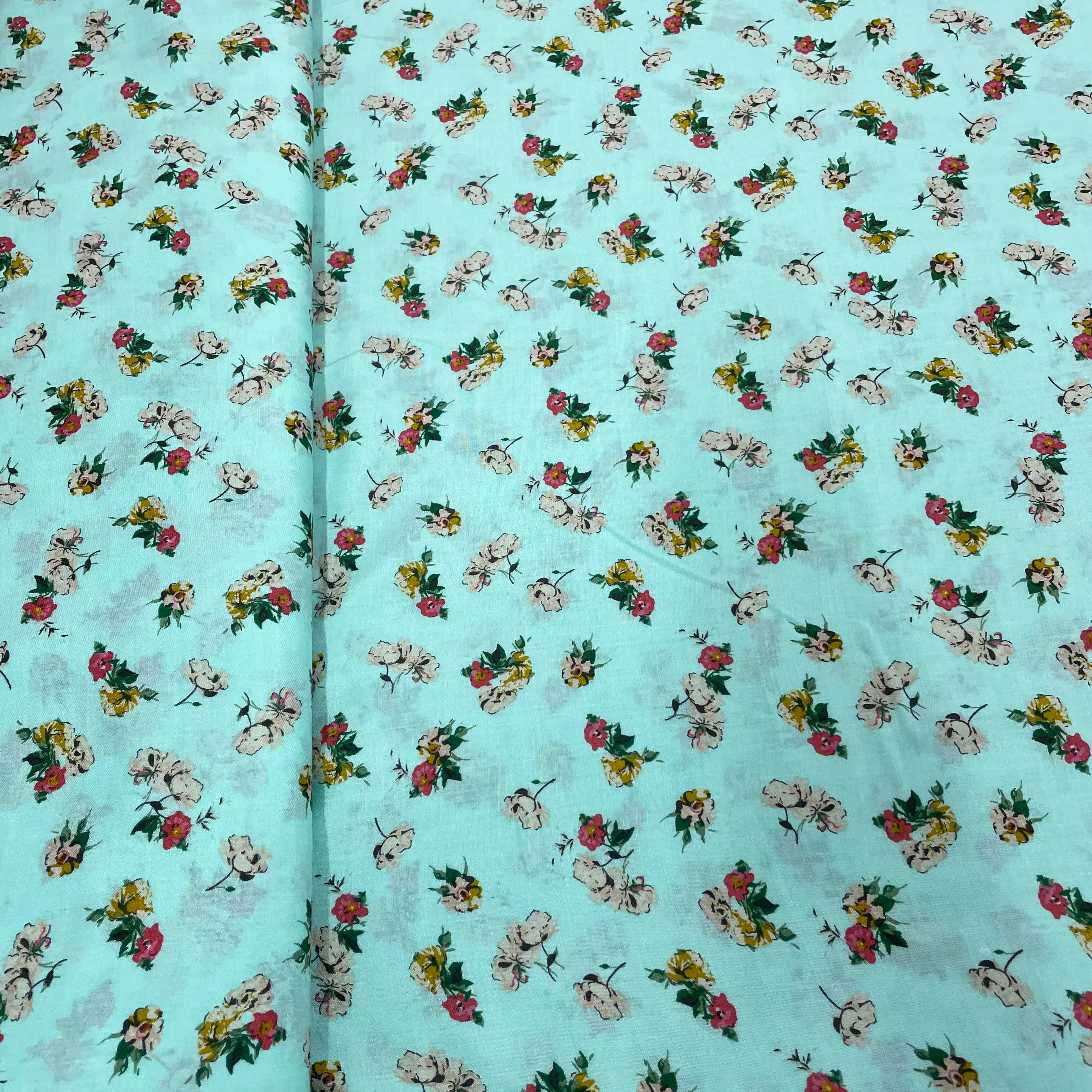 Ocean Blue Ditsy Floral Print Rayon Fabric