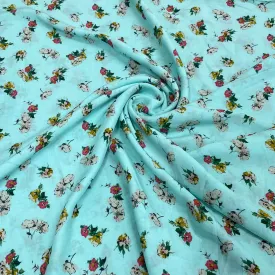 Ocean Blue Ditsy Floral Print Rayon Fabric