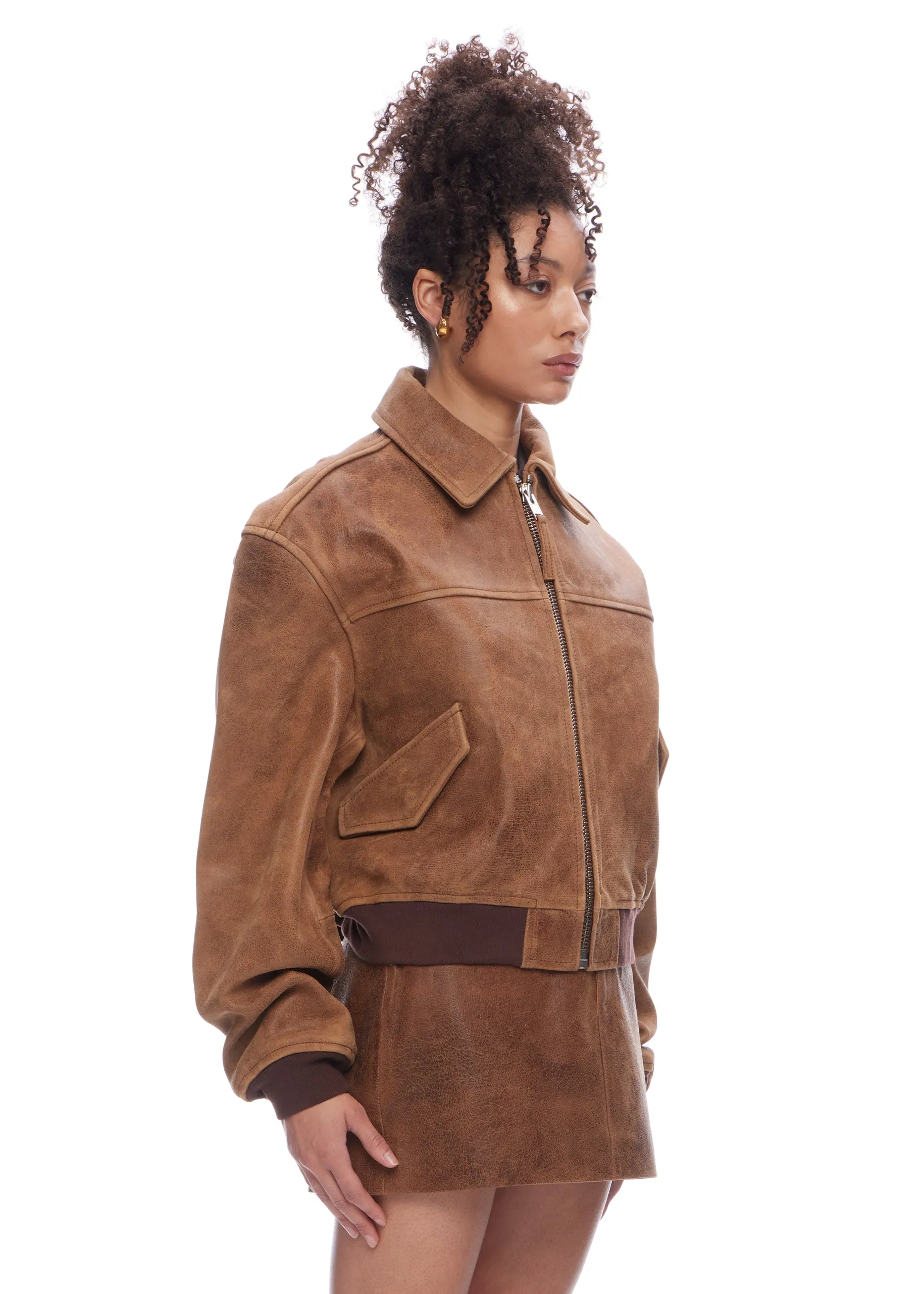 Oval Square Genuine Leather Rocky Bomber