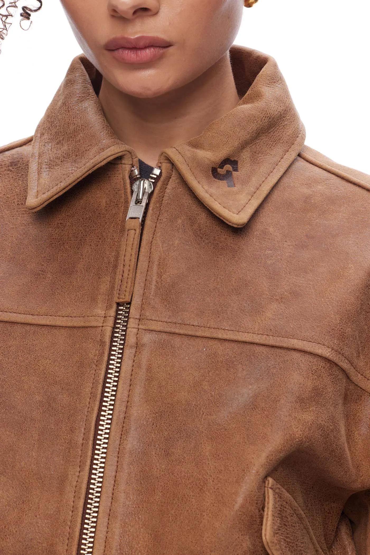Oval Square Genuine Leather Rocky Bomber