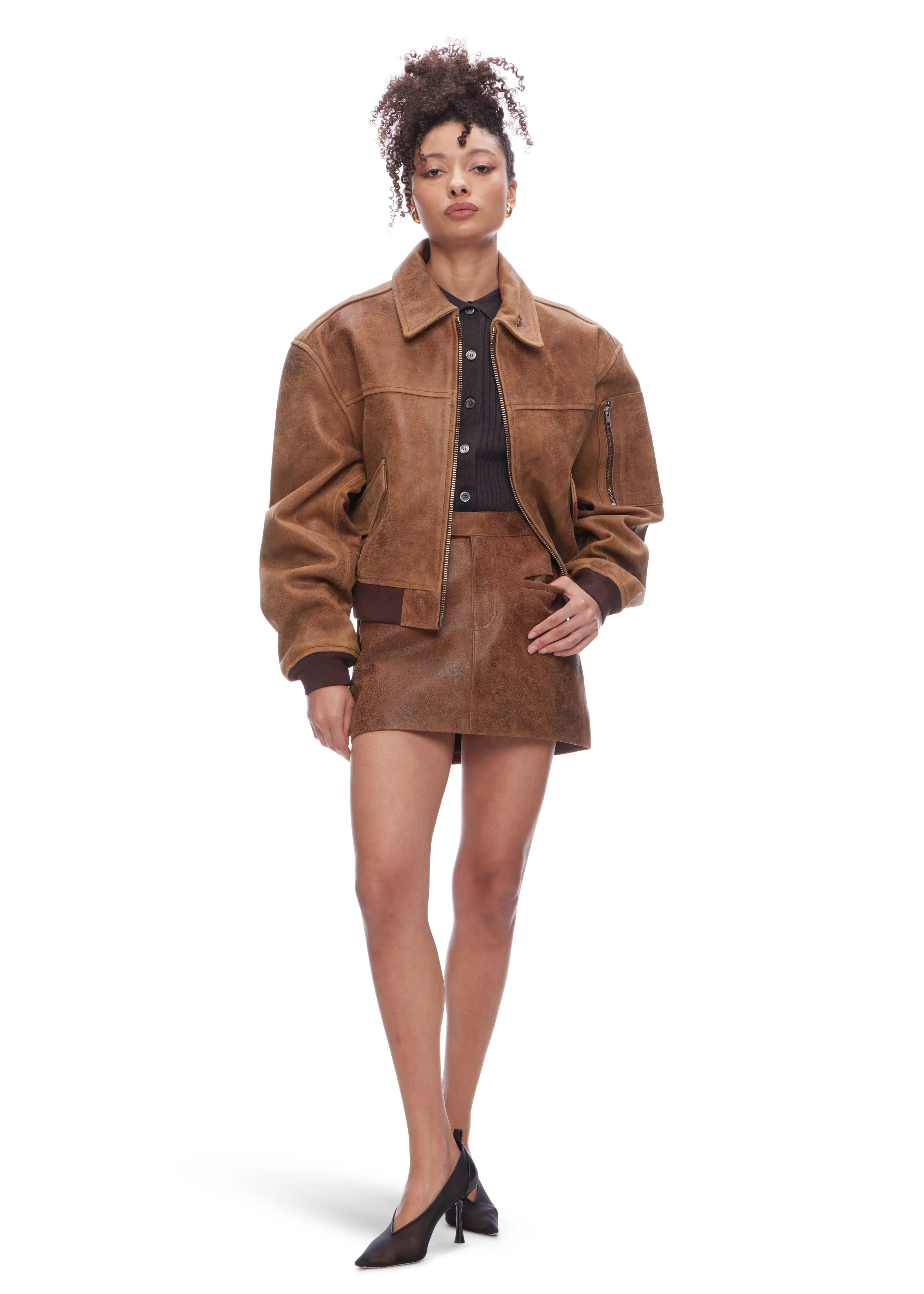 Oval Square Genuine Leather Rocky Bomber