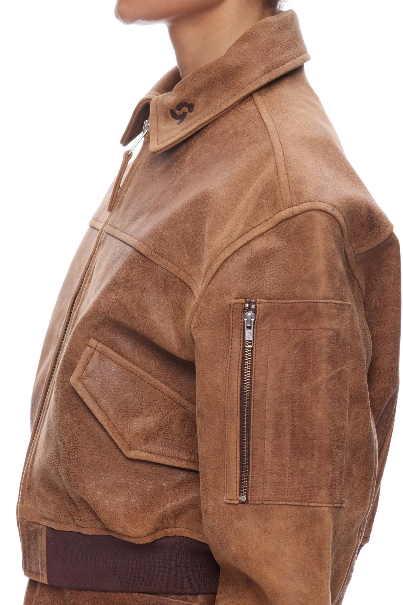 Oval Square Genuine Leather Rocky Bomber