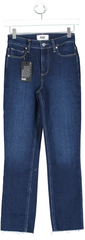 PAIGE Blue Cindy High Rise Straight Leg Cropped Raw Hem Jeans W24