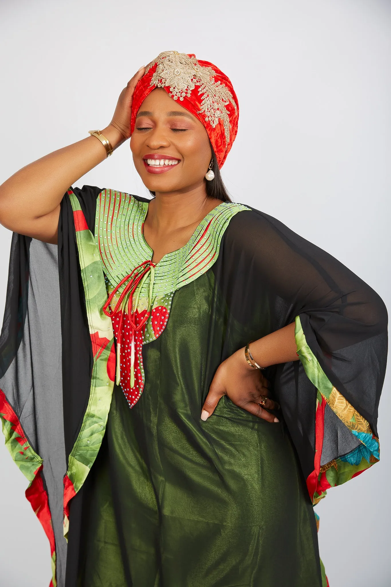 Premade Red Ready to Wear Velvet Turban Cap - Lola