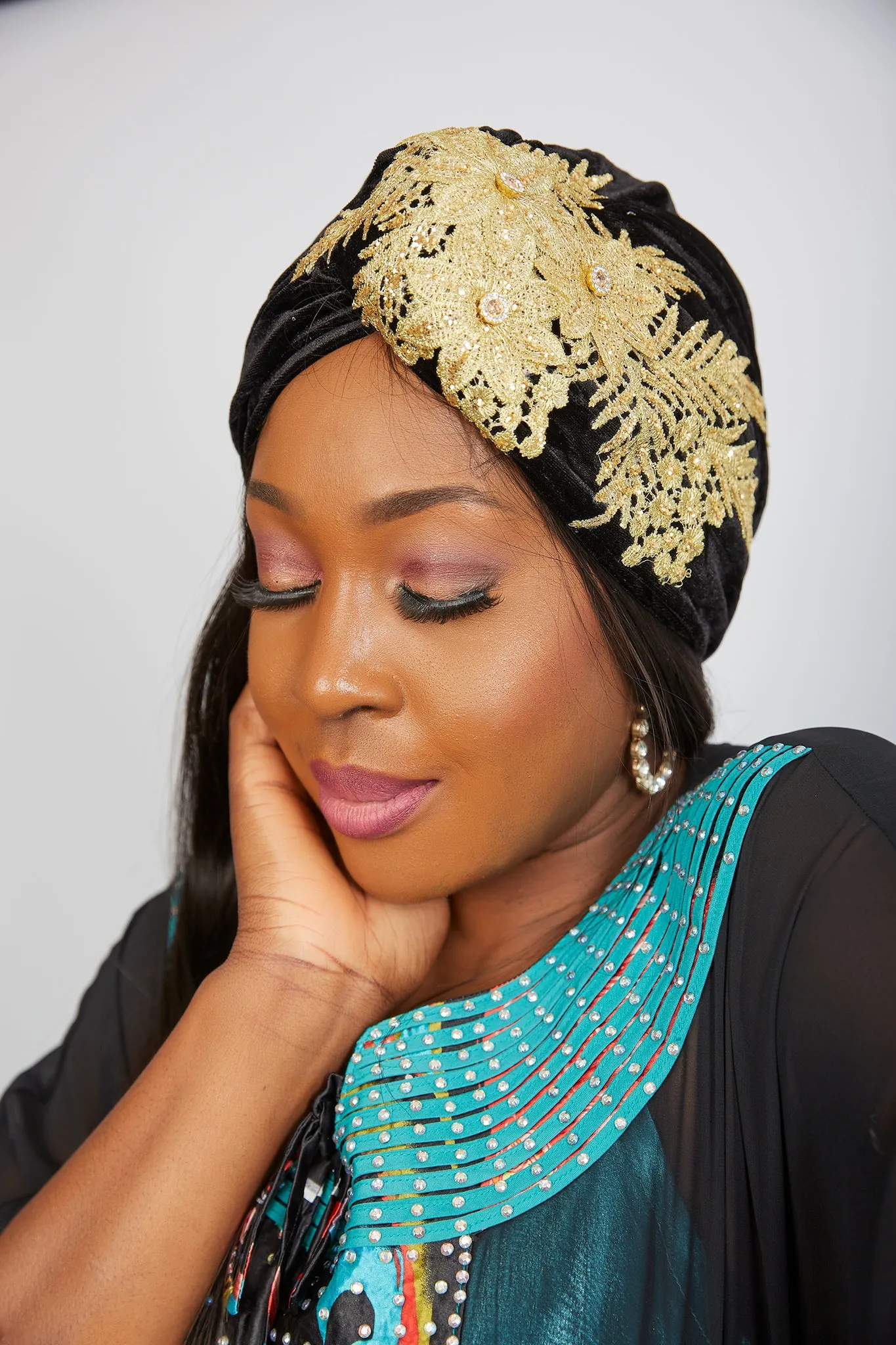 Premade Red Ready to Wear Velvet Turban Cap - Lola