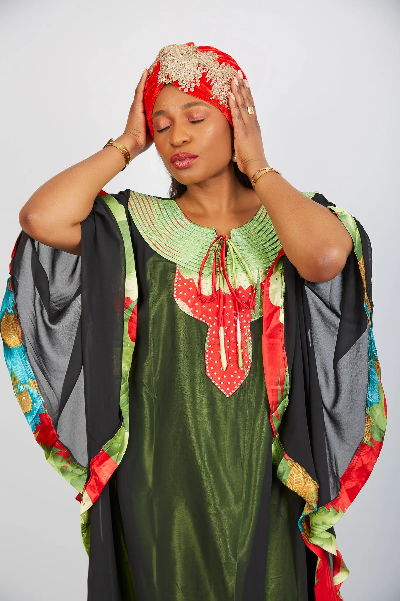 Premade Red Ready to Wear Velvet Turban Cap - Lola