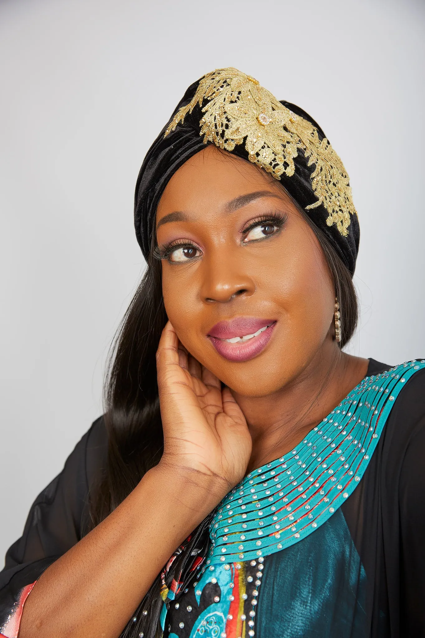 Premade Red Ready to Wear Velvet Turban Cap - Lola