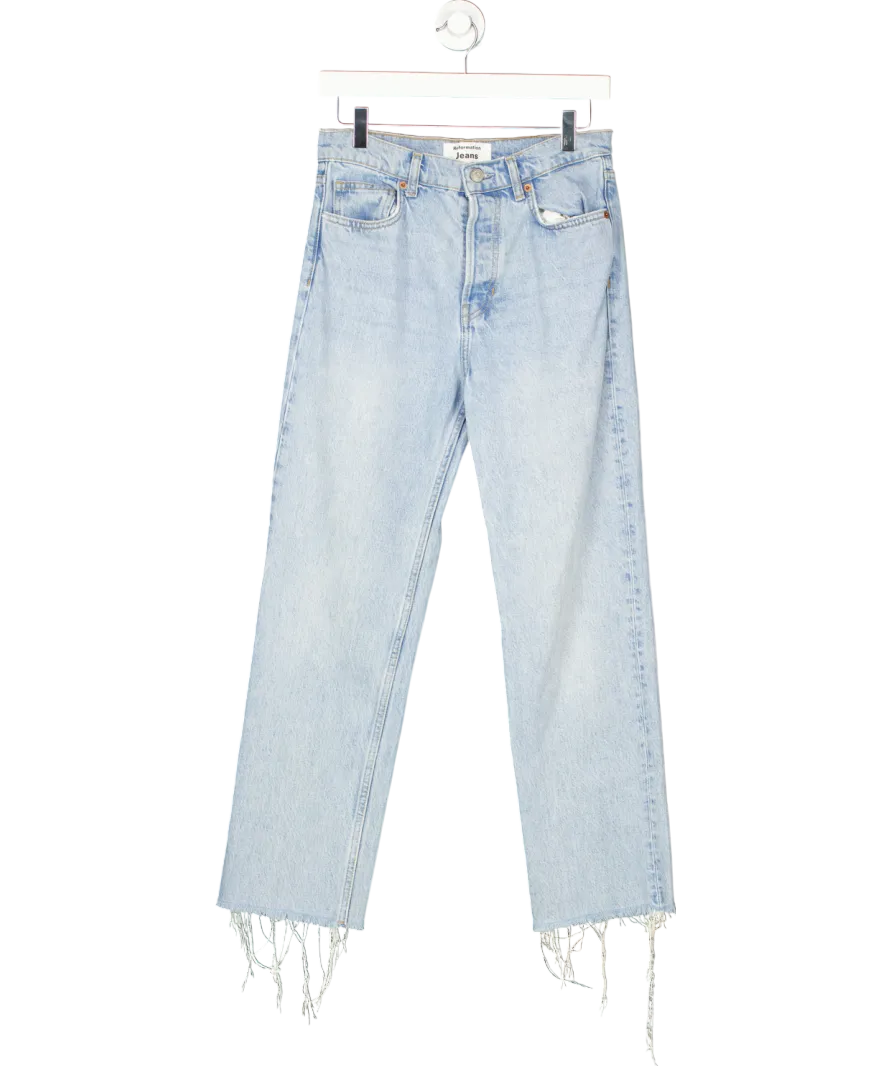 Reformation Blue High Waist Straight Leg Raw Hem Jeans W27