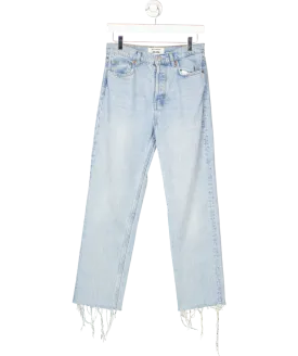 Reformation Blue High Waist Straight Leg Raw Hem Jeans W27
