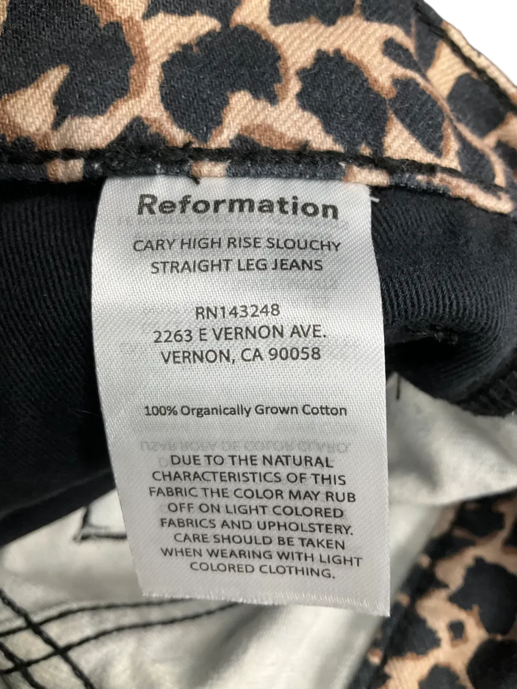 Reformation Brown Cary High Rise Straight Leg Leopard Print Jeans W25