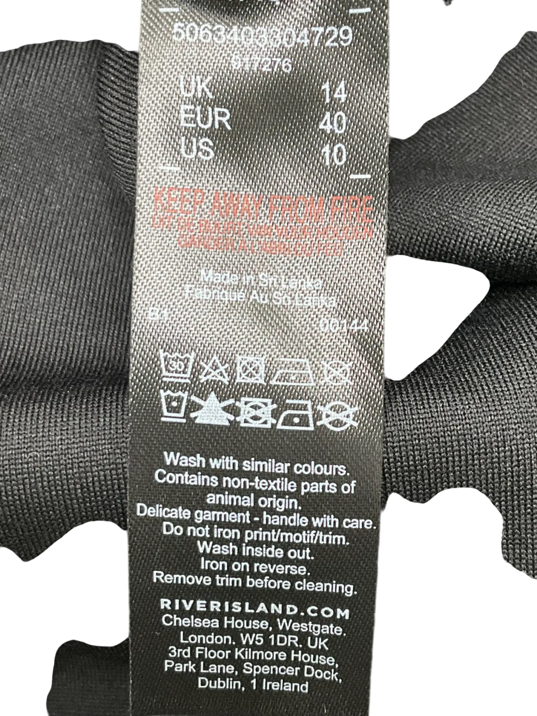 River Island Black Velvet Feathered Hem Dress UK 14
