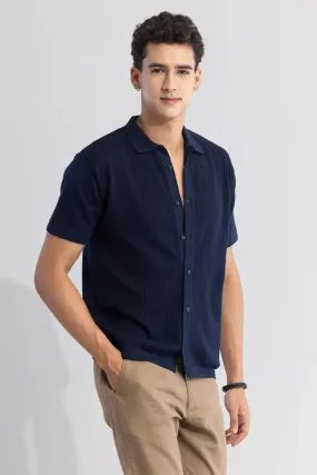 Serene Knit Elegance Navy Blue Shirt