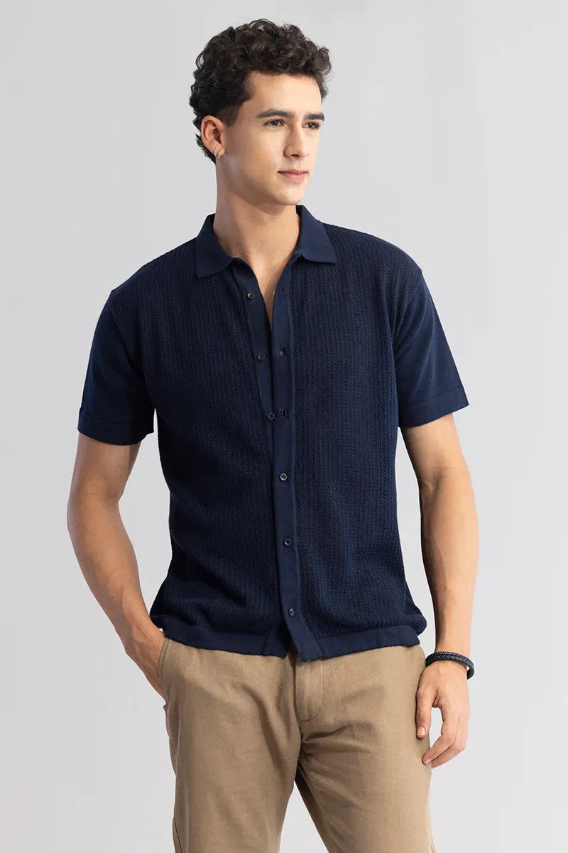 Serene Knit Elegance Navy Blue Shirt