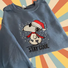 Snoopy Stay Cool Embroidered Holiday Crewneck Sweatshirt