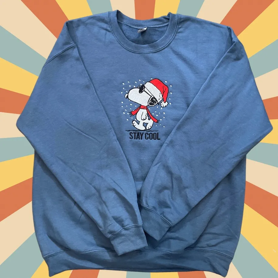Snoopy Stay Cool Embroidered Holiday Crewneck Sweatshirt