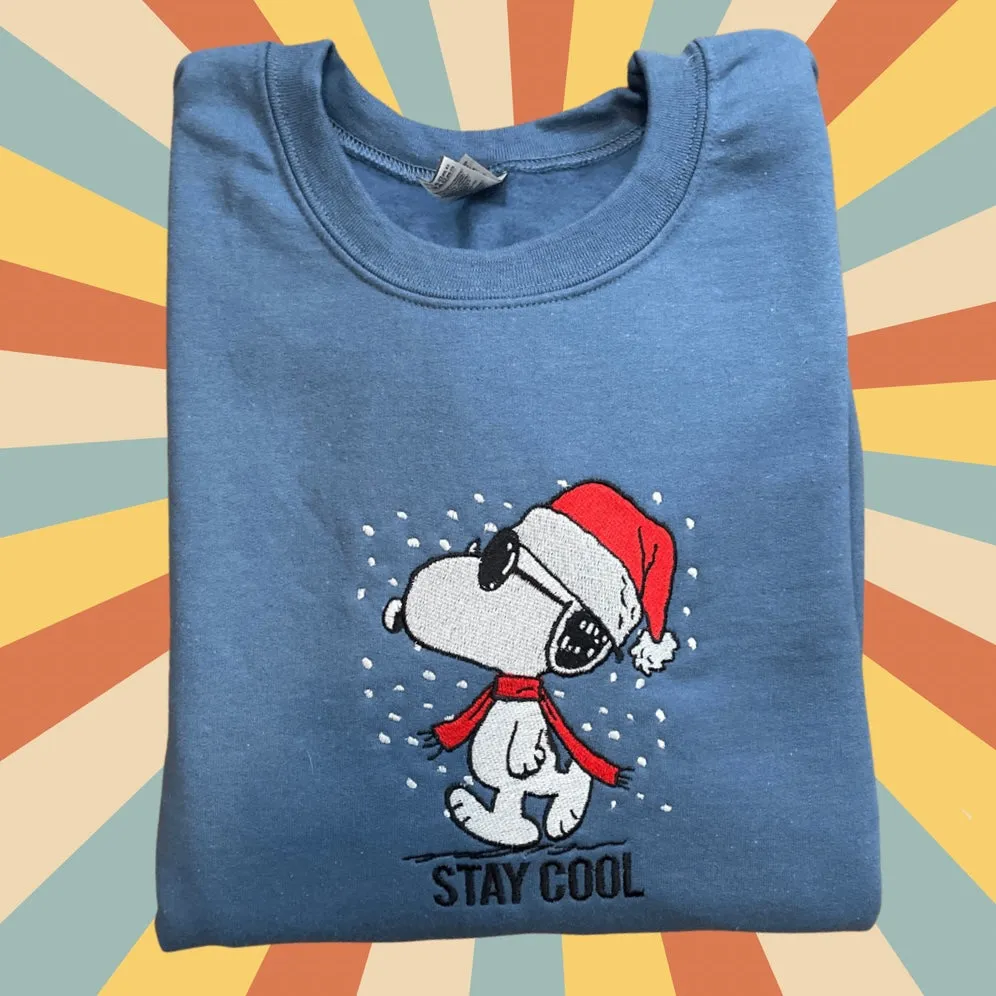 Snoopy Stay Cool Embroidered Holiday Crewneck Sweatshirt