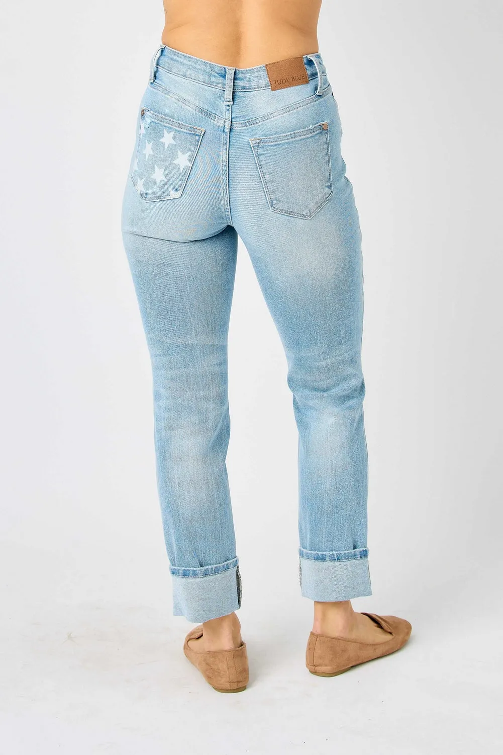 Star Mid Rise Americana Flag Cuff Boyfriend Jeans