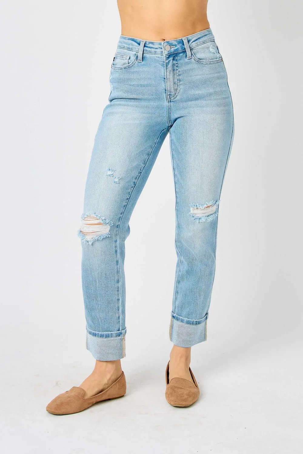 Star Mid Rise Americana Flag Cuff Boyfriend Jeans