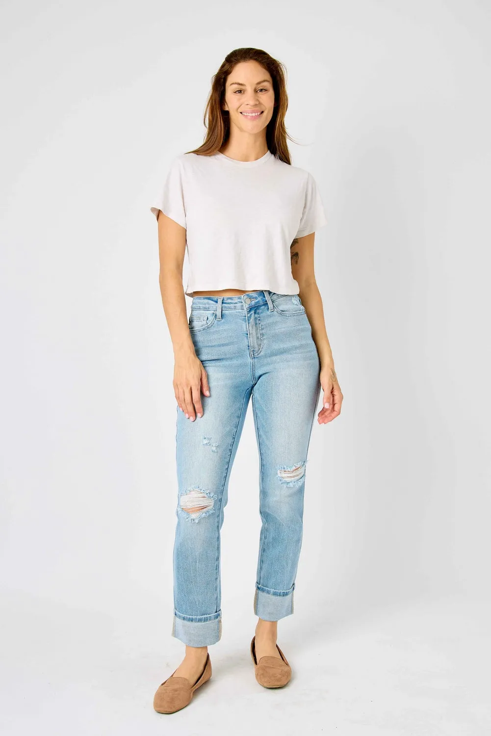 Star Mid Rise Americana Flag Cuff Boyfriend Jeans