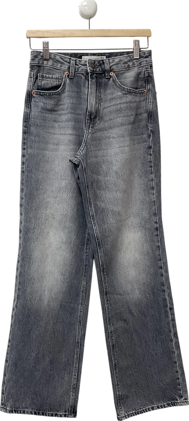 Stradivarius Grey D92 Straight Wide-leg Jeans UK 8
