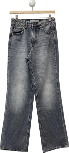 Stradivarius Grey D92 Straight Wide-leg Jeans UK 8