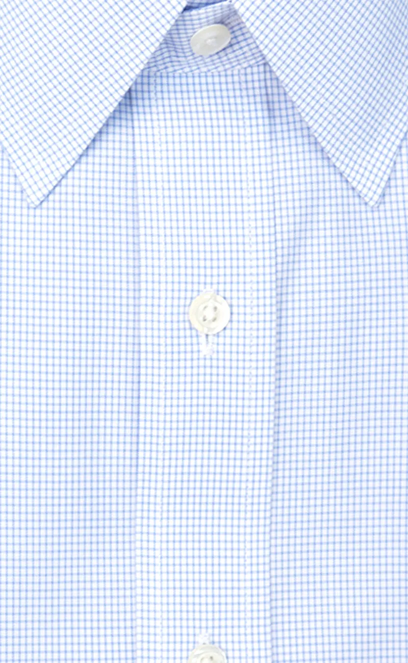 Tailored Fit Blue Mini Check Point Collar  Supima® Cotton Non-Iron Broadcloth