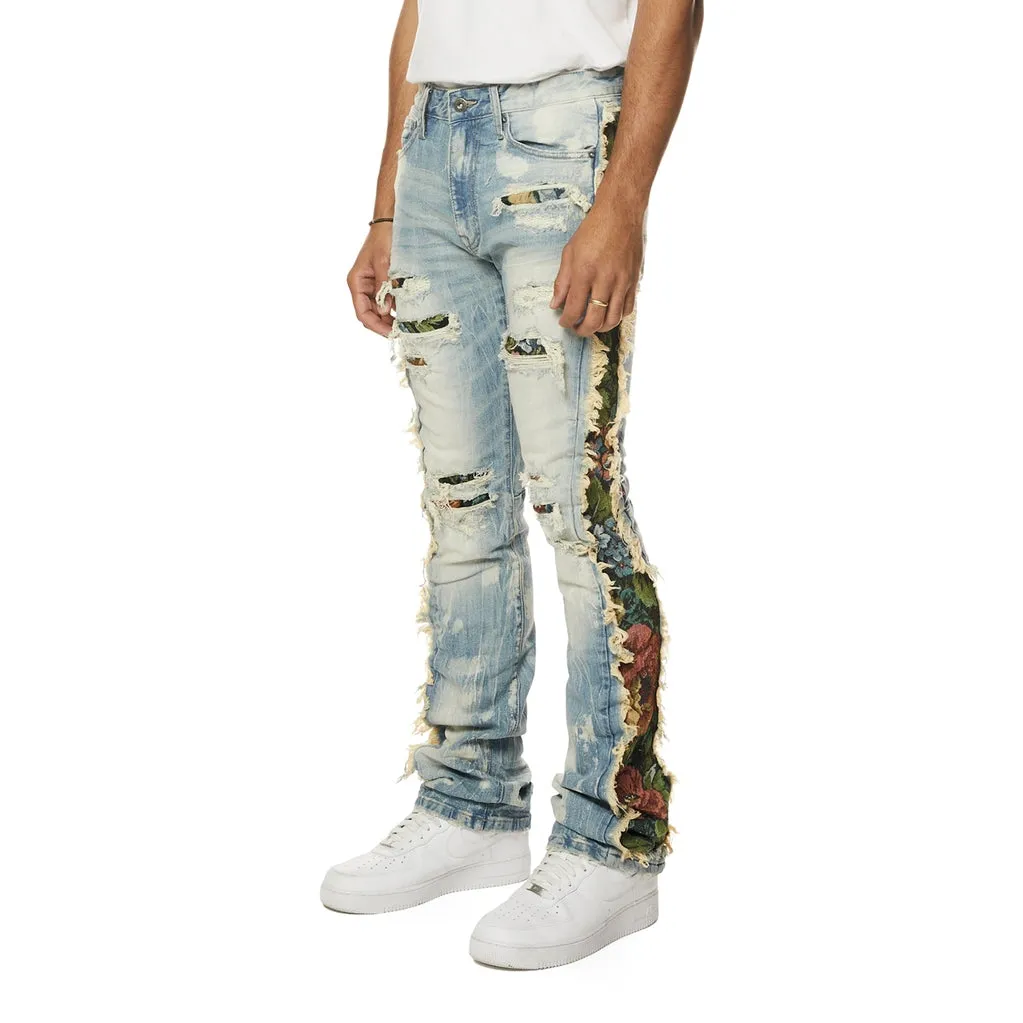 Tapestry Insert Stacked Denim Jeans - Lowell Blue