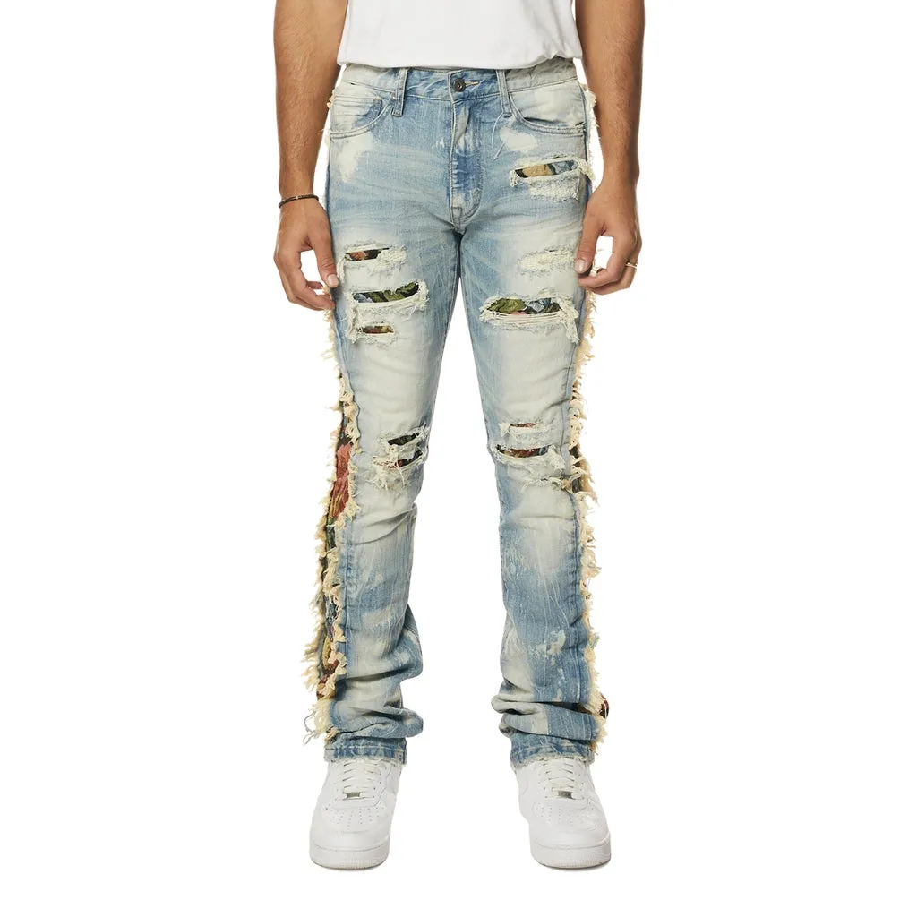 Tapestry Insert Stacked Denim Jeans - Lowell Blue