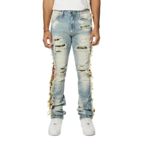Tapestry Insert Stacked Denim Jeans - Lowell Blue