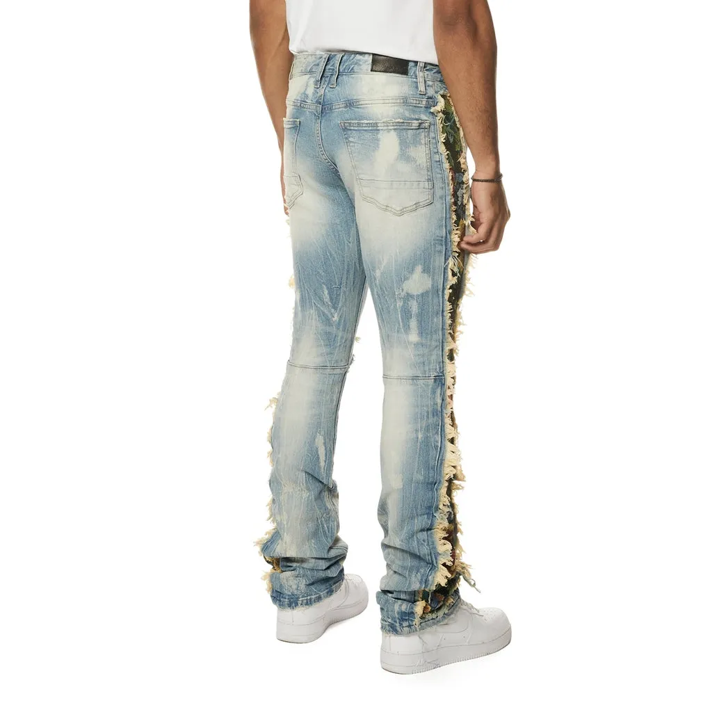 Tapestry Insert Stacked Denim Jeans - Lowell Blue