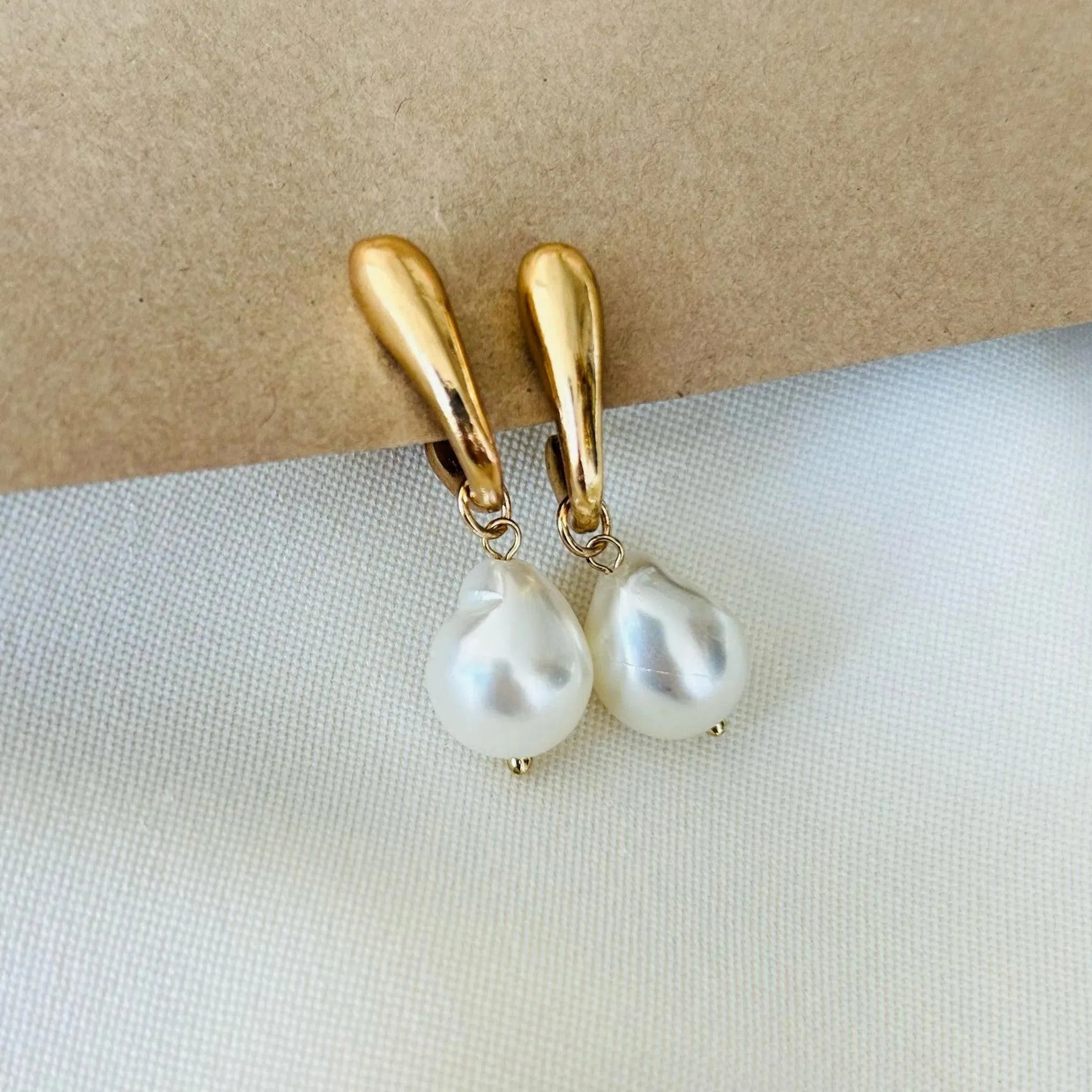 TFC Irregular Pearl Gold Plated Dangler Earrings