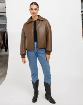 The Miriam Vegan Leather Bomber Jacket | Chocolate Brown