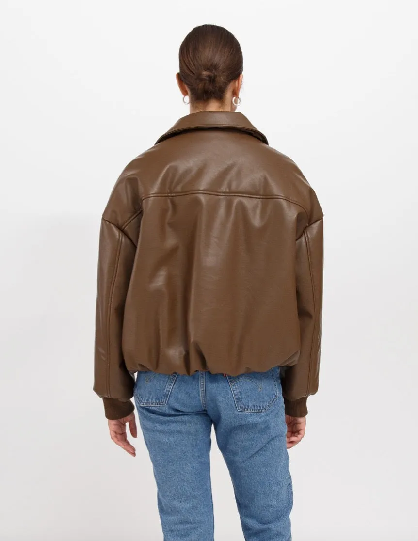 The Miriam Vegan Leather Bomber Jacket | Chocolate Brown