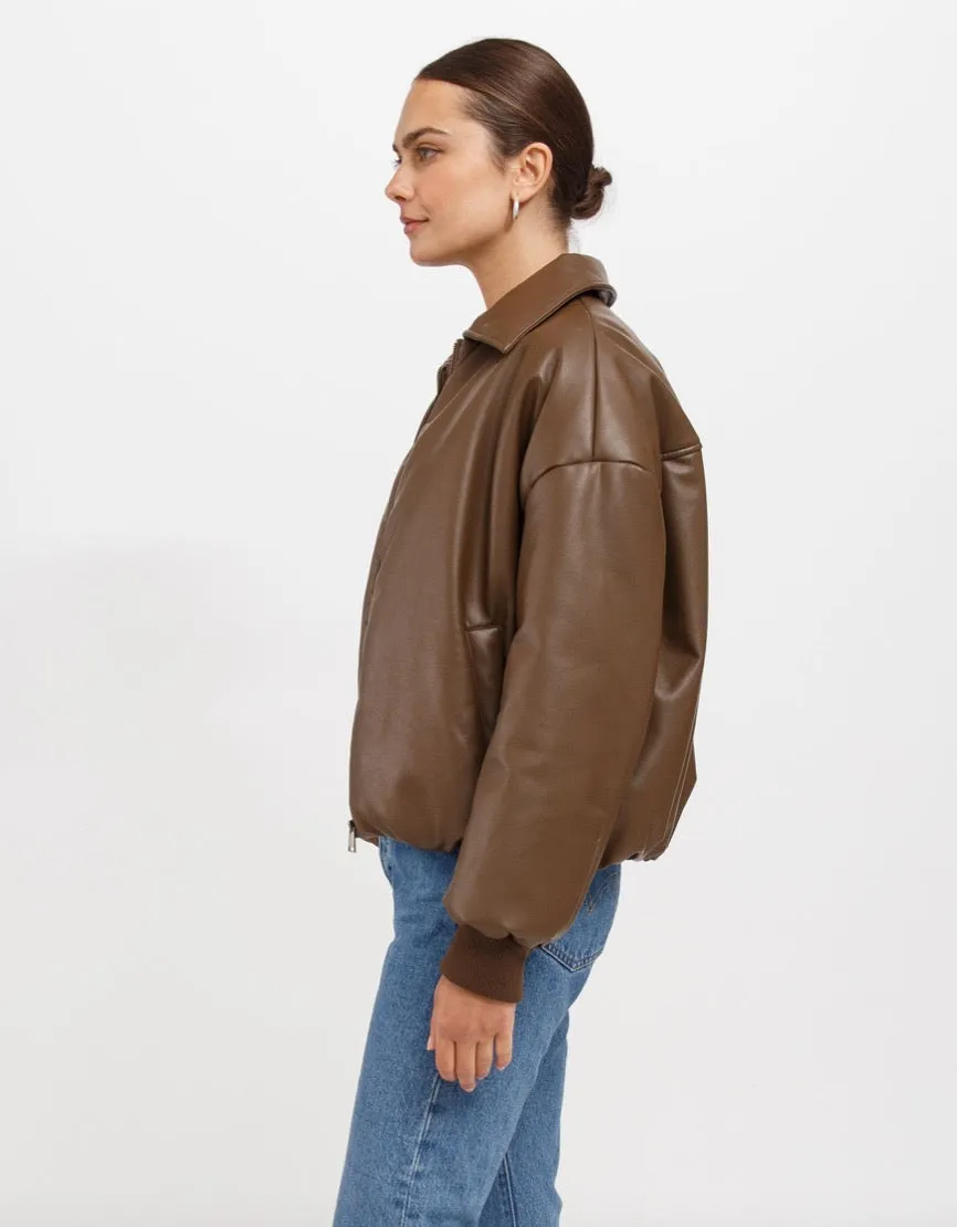 The Miriam Vegan Leather Bomber Jacket | Chocolate Brown