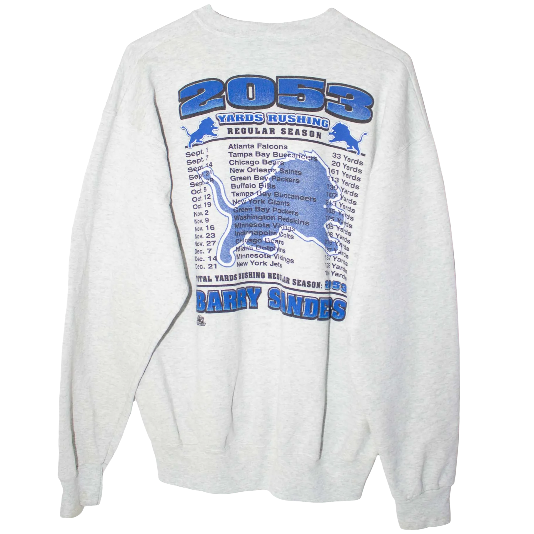 Vintage Printed 1997 Barry Sanders NFL Sweater Grey (XL)