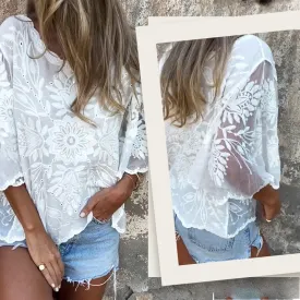 Womens Boho Chic Sheer Lace Embroidered BlouseLimited time offer