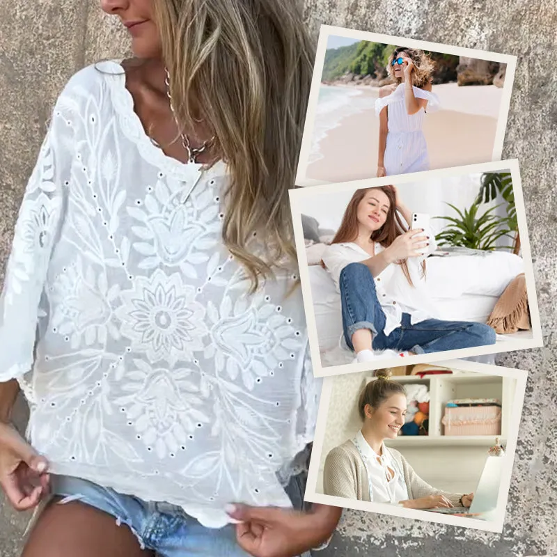 Womens Boho Chic Sheer Lace Embroidered BlouseLimited time offer